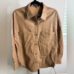 Blu Pepper Camel Faux Leather Button Down Shirt
